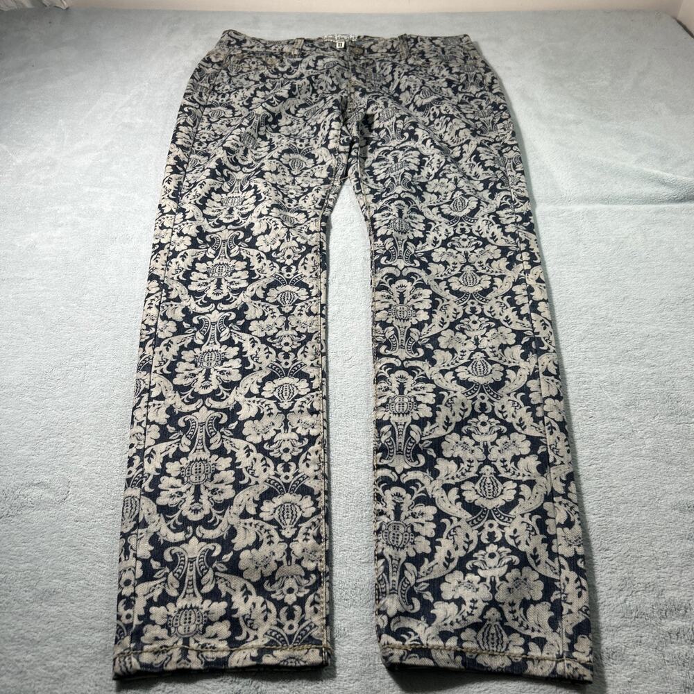 Y2k 2000s Hot Kiss Straight Slim Jeans Ws 11 34x31 Wing Cross AOP Gothic Grunge